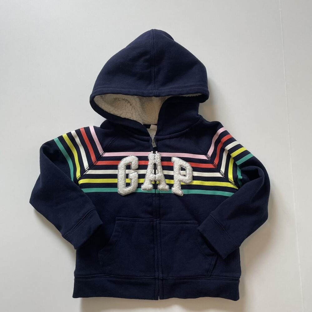 Gap Hoodie With Rainbow Stripes And Sherpa